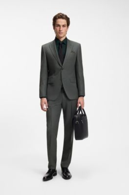 Two-piece regular-fit suit in Italian virgin wool, Dark Green