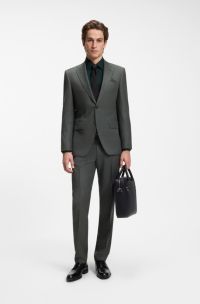 Traje regular fit de dos piezas en lana virgen italiana, Verde oscuro