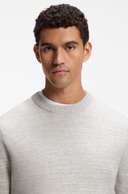 Moulin&eacute;-knit sweater in virgin wool and cotton, Light Grey
