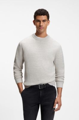 Moulin&eacute;-knit sweater in virgin wool and cotton, Light Grey
