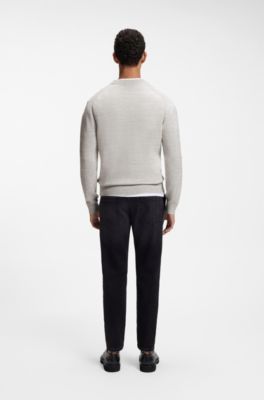 Moulin&eacute;-knit sweater in virgin wool and cotton, Light Grey