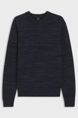 Moulin&eacute;-knit sweater in virgin wool and cotton, Dark Blue