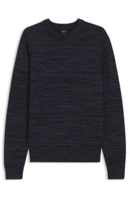 Boss Uomo Blu Scuro Maglione Mouliné In Lana Vergine E Cotone