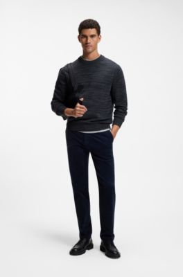 Moulin&eacute;-knit sweater in virgin wool and cotton, Dark Blue
