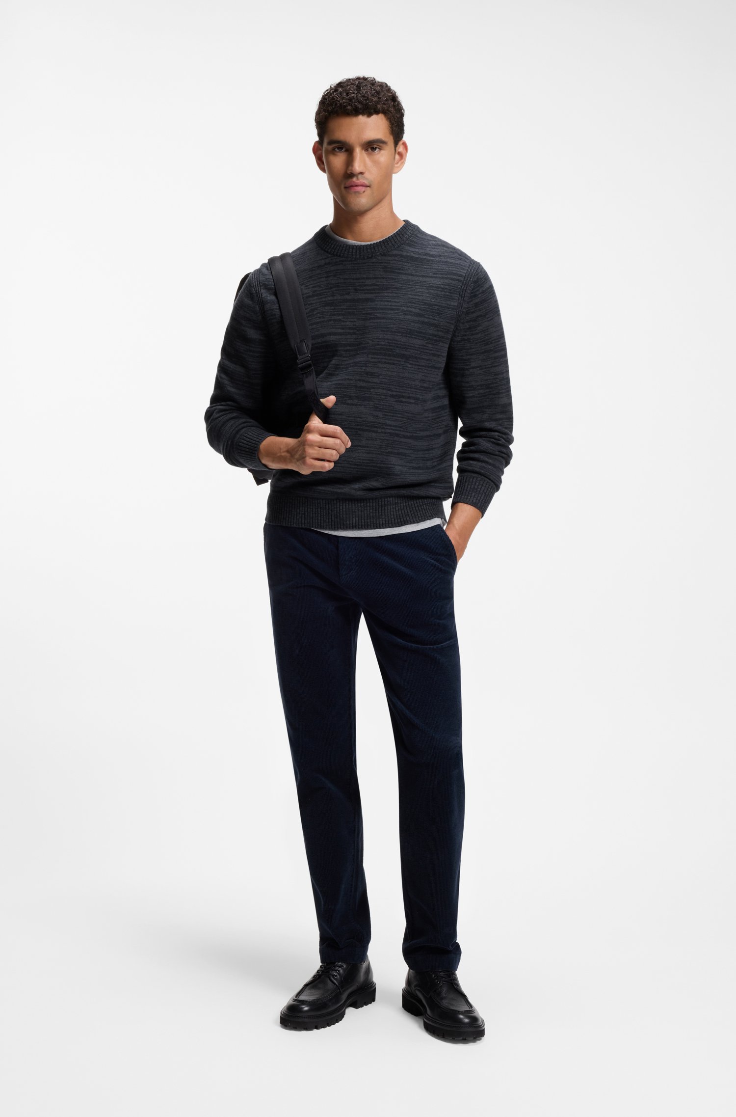 Boss Mouliné-knit sweater in virgin wool and cotton stickade tröjor herr – bild 2