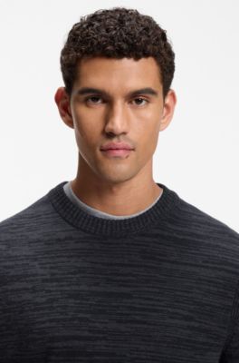 Moulin&eacute;-knit sweater in virgin wool and cotton, Dark Blue