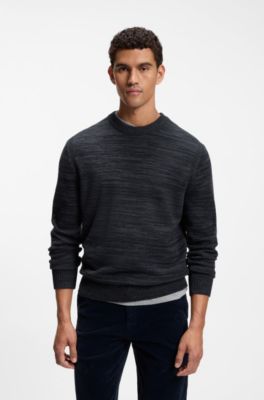 Moulin&eacute;-knit sweater in virgin wool and cotton, Dark Blue