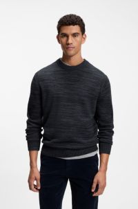 Moulin&eacute;-knit sweater in virgin wool and cotton, Dark Blue