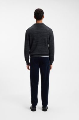 Moulin&eacute;-knit sweater in virgin wool and cotton, Dark Blue
