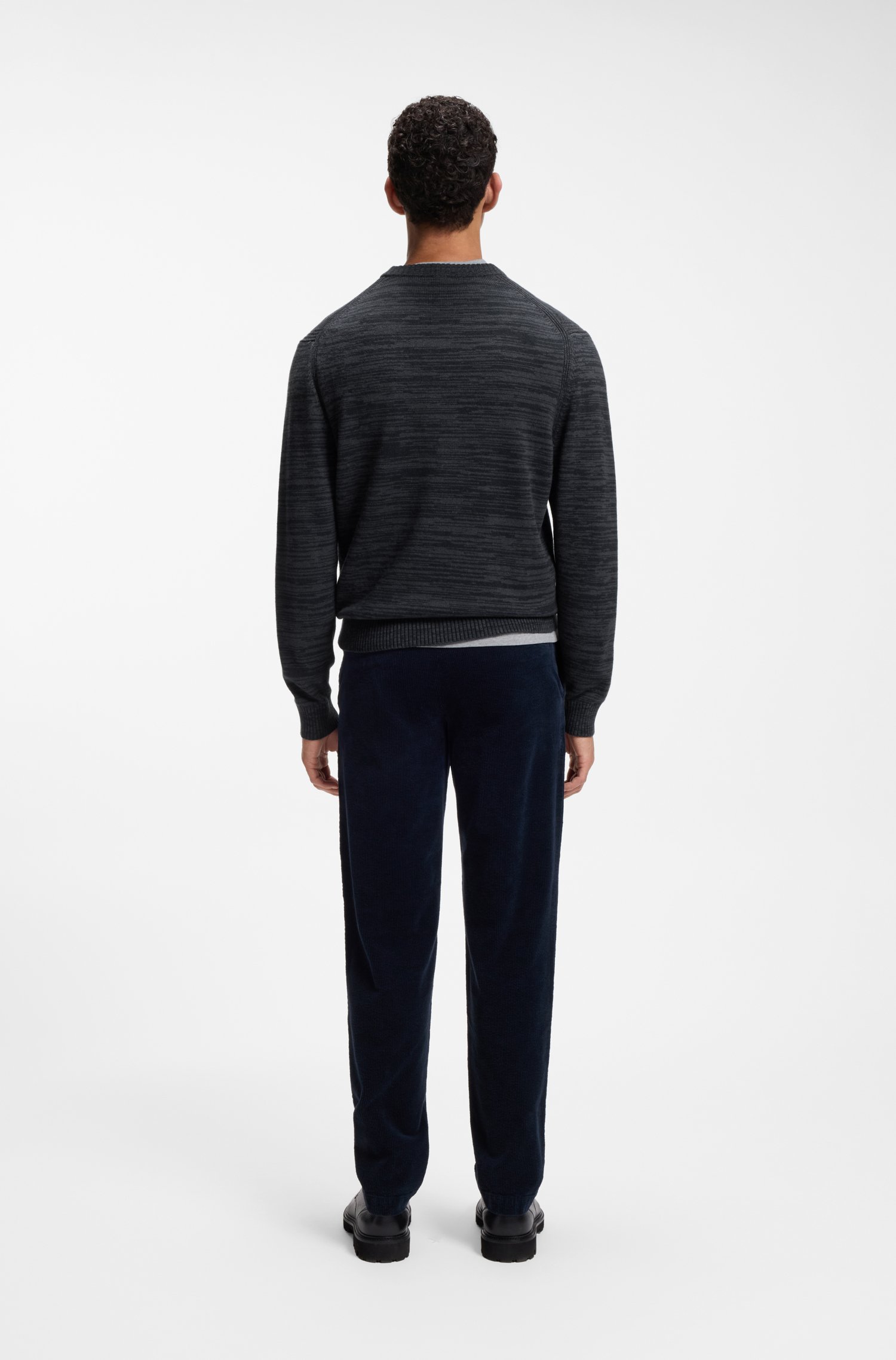 Boss Mouliné-knit sweater in virgin wool and cotton stickade tröjor herr – bild 3