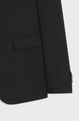 Three-piece slim-fit suit in patterned stretch wool, Black