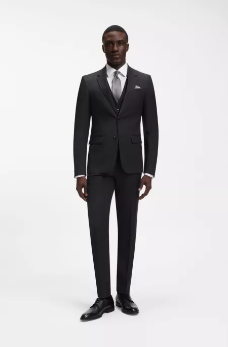 Costume Slim trois pièces en laine stretch à motif