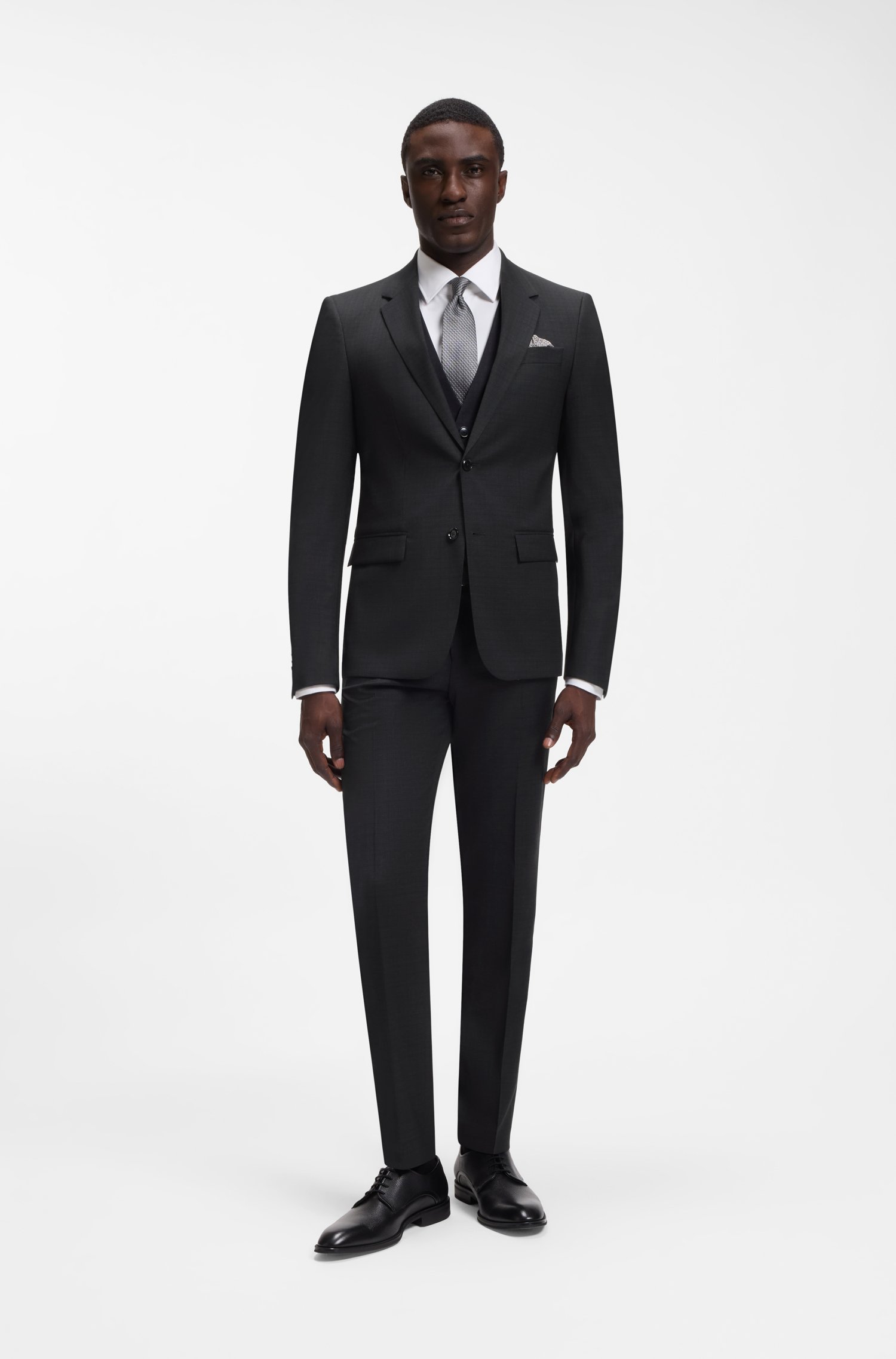 Boss Three-piece slim-fit suit in patterned stretch wool kostymer herr