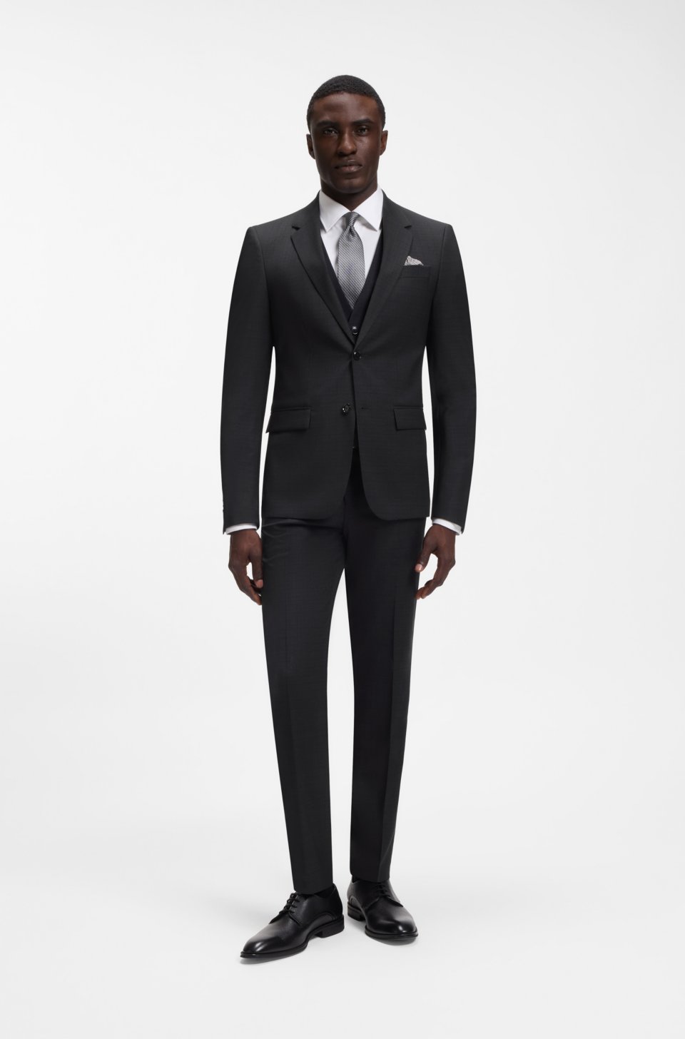 Three-piece slim-fit suit in patterned stretch wool