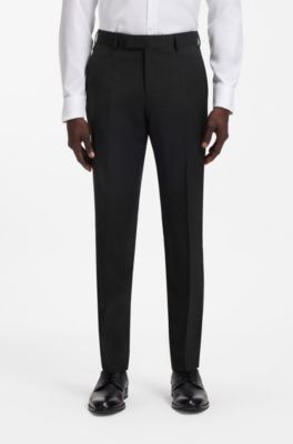 Three-piece slim-fit suit in patterned stretch wool, Black