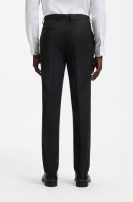 Three-piece slim-fit suit in patterned stretch wool, Black