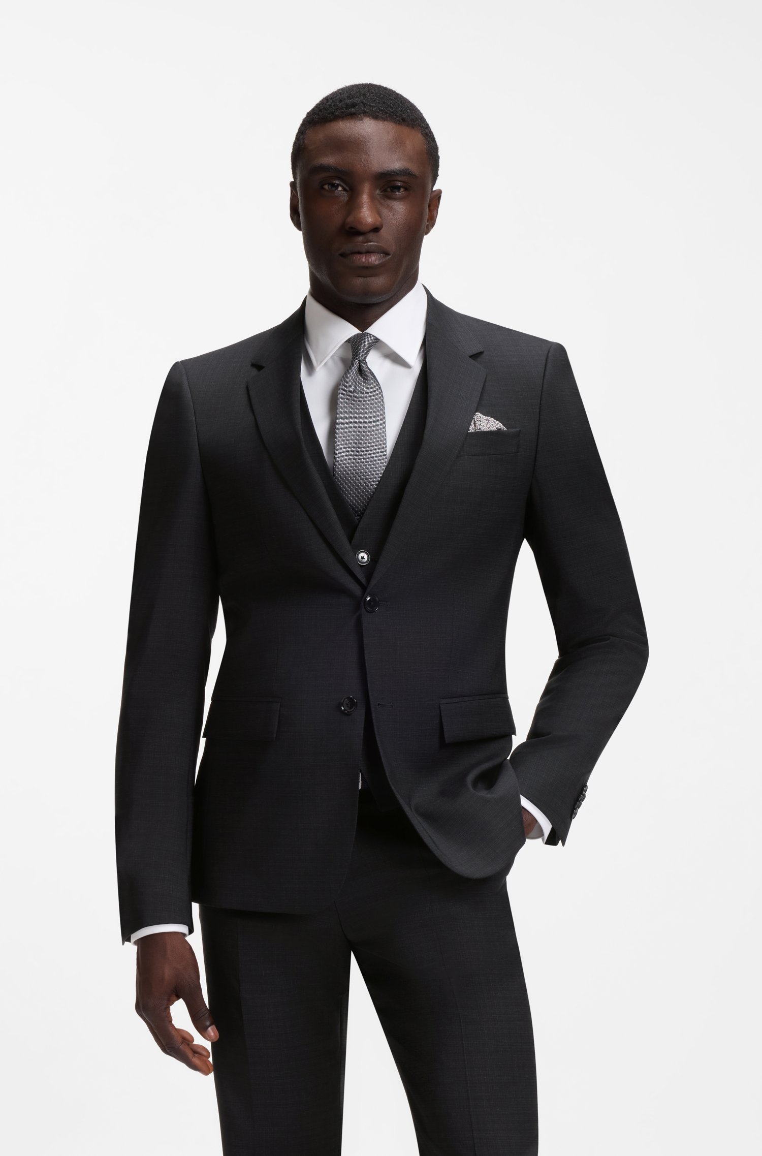 Boss Three-piece slim-fit suit in patterned stretch wool kostymer herr – bild 2