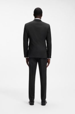 Three-piece slim-fit suit in patterned stretch wool, Black