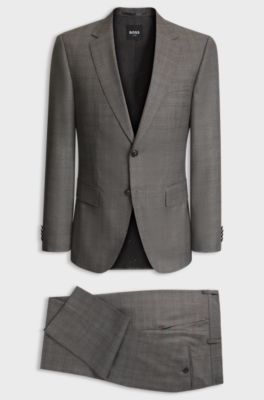 BOSS ONE Two-piece slim-fit suit in checked virgin wool, Brown Patterned