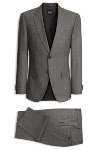 BOSS ONE Two-piece slim-fit suit in checked virgin wool, Brown Patterned