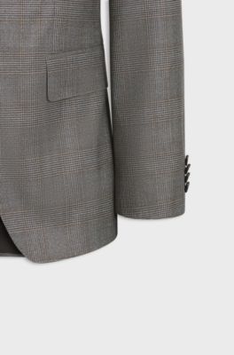 BOSS ONE Two-piece slim-fit suit in checked virgin wool, Brown Patterned