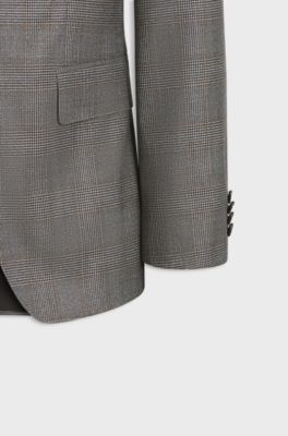 BOSS ONE Two-piece slim-fit suit in checked virgin wool, Brown Patterned