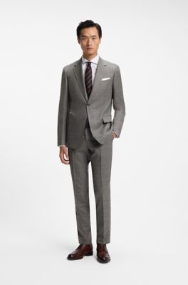 BOSS ONE Two-piece slim-fit suit in checked virgin wool, Brown Patterned