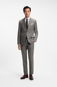 BOSS ONE Two-piece slim-fit suit in checked virgin wool, Brown Patterned