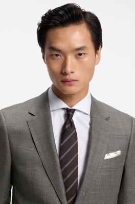 BOSS ONE Two-piece slim-fit suit in checked virgin wool, Brown Patterned