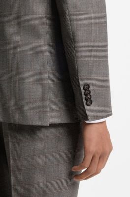 BOSS ONE Two-piece slim-fit suit in checked virgin wool, Brown Patterned
