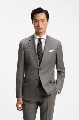 BOSS ONE Two-piece slim-fit suit in checked virgin wool, Brown Patterned