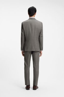 BOSS ONE Two-piece slim-fit suit in checked virgin wool, Brown Patterned