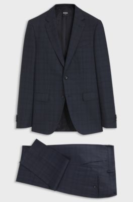 BOSS ONE Two-piece slim-fit suit in checked virgin wool, Dark Blue