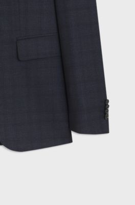 BOSS ONE Abito due pezzi slim fit in lana vergine a quadri, Blu scuro