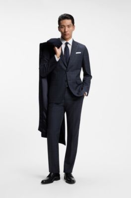 BOSS ONE Two-piece slim-fit suit in checked virgin wool, Dark Blue