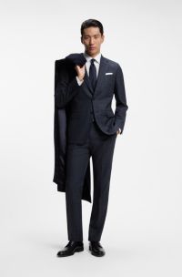 BOSS ONE Slim-Fit Zweiteiler aus karierter Schurwolle, Dunkelblau