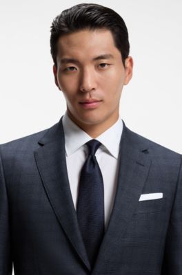 BOSS ONE Two-piece slim-fit suit in checked virgin wool, Dark Blue