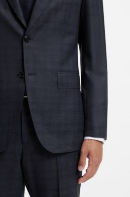 BOSS ONE Two-piece slim-fit suit in checked virgin wool, Dark Blue