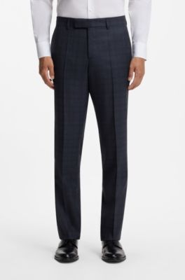 BOSS ONE Two-piece slim-fit suit in checked virgin wool, Dark Blue