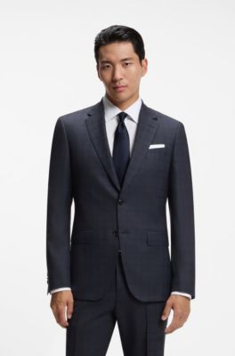 BOSS ONE Abito due pezzi slim fit in lana vergine a quadri, Blu scuro