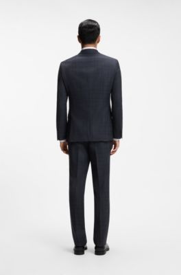 BOSS ONE Two-piece slim-fit suit in checked virgin wool, Dark Blue