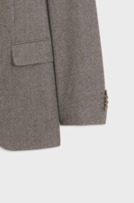 Slim-fit pak van Italiaanse scheerwol met dessin, Donkerbruin