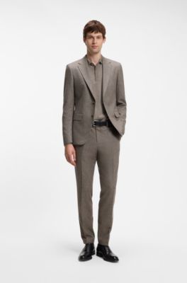 Patterned slim-fit suit in Italian virgin wool, Dark Brown