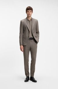 Patterned slim-fit suit in Italian virgin wool, Dark Brown