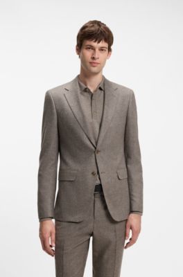 Patterned slim-fit suit in Italian virgin wool, Dark Brown