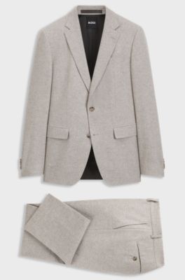 Patterned slim-fit suit in Italian virgin wool, Light Brown