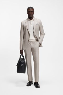 Patterned slim-fit suit in Italian virgin wool, Light Brown