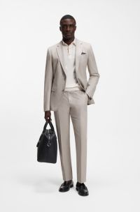 Patterned slim-fit suit in Italian virgin wool, Light Brown