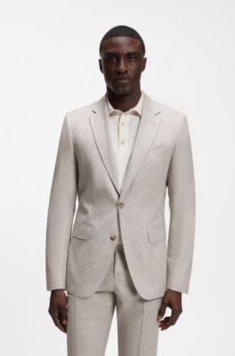 Patterned slim-fit suit in Italian virgin wool, Light Brown