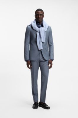 BOSS ONE Slim-fit suit jacket in melange virgin wool, Light Blue